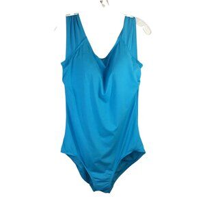 Lands' End NWT Swimsuit Size 14L Long Turquoise One Piece Wide Strap